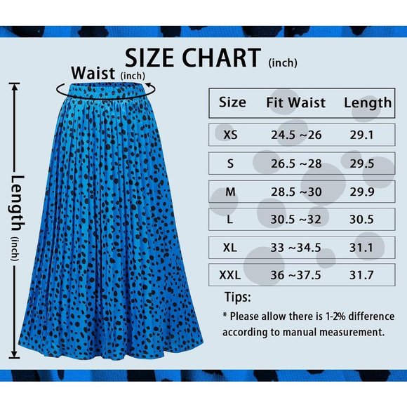Women's Leopard Printed Midi Long Shirring High Waisted A Line Skirts - Blue - Picture 7 of 7